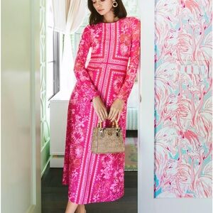 Lilly Pulitzer Zelena Vibrant Pink Floral Long Sleeve Dress